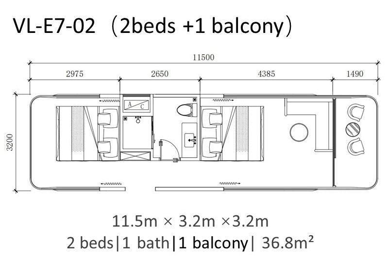 Casa Capsula E7 – 2 Letti, 1 Bagno e Balcone