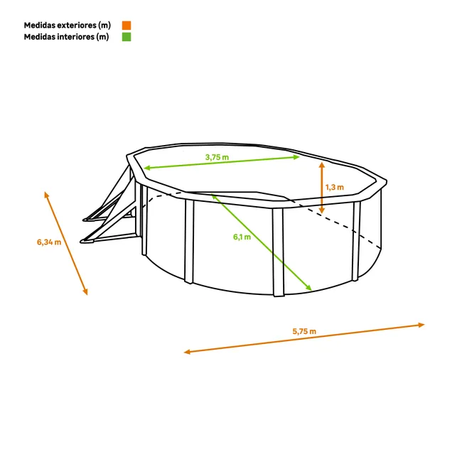 Piscina fuori terra rigida GRE Atlantis bianco – L. int. 6,1 × 3,75 m