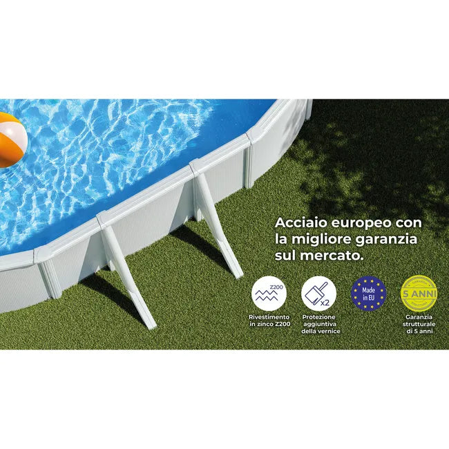 Piscina fuori terra rigida GRE Atlantis bianco – L. int. 6,1 × 3,75 m