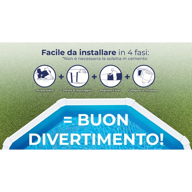 Piscina fuori terra rigida GRE Atlantis bianco – L. int. 6,1 × 3,75 m