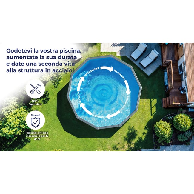 Piscina fuori terra rigida GRE Fiji bianco L int 7.3 x 3.75 m