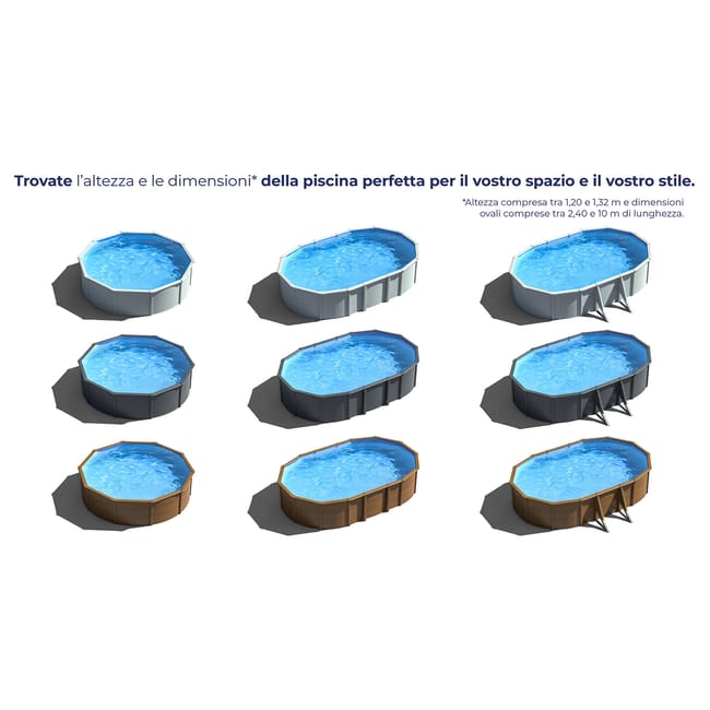 Piscina fuori terra rigida GRE Atlantis bianco – L. int. 6,1 × 3,75 m