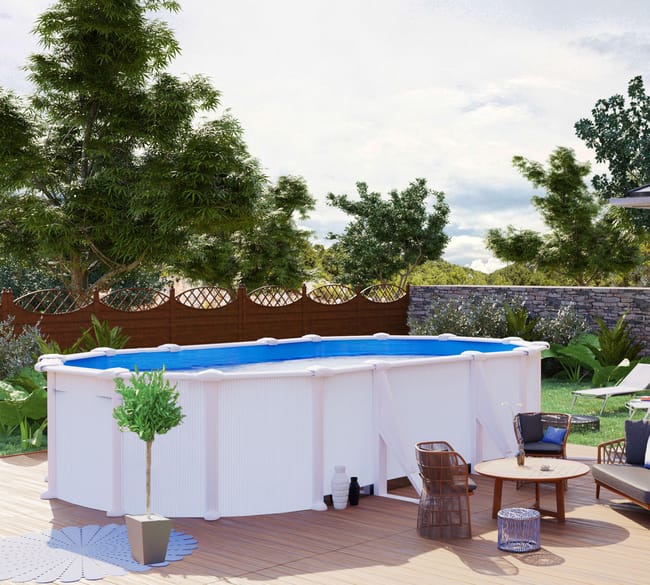 Piscina fuori terra rigida GRE Atlantis bianco – L. int. 6,1 × 3,75 m