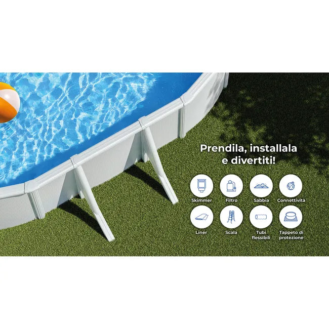 Piscina fuori terra rigida GRE Atlantis bianco – L. int. 6,1 × 3,75 m